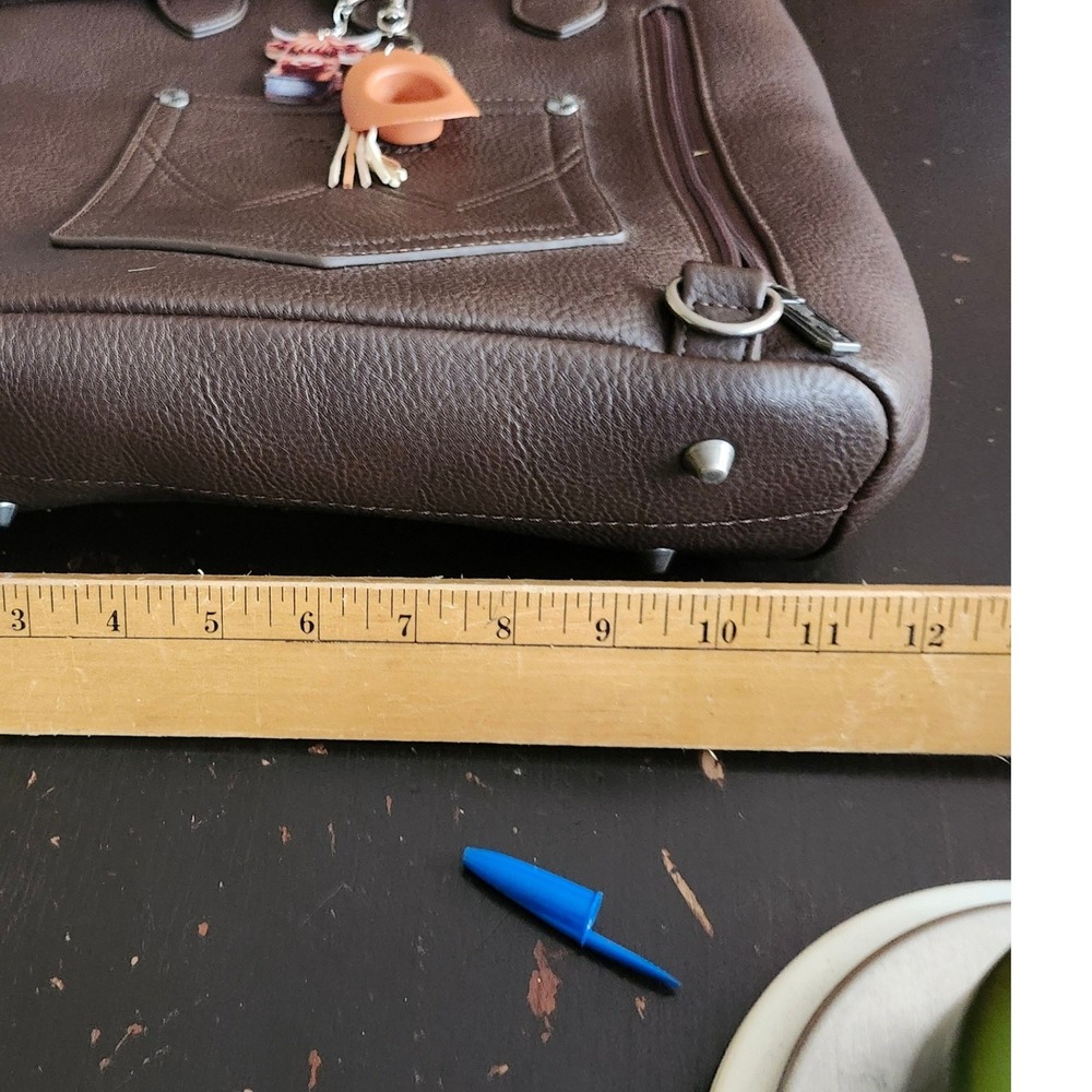 Wrangler Tote Bag Coffee Brown Faux Leather Western Cowgirl Cowboy Hat Charms CC - Picture 7 of 13